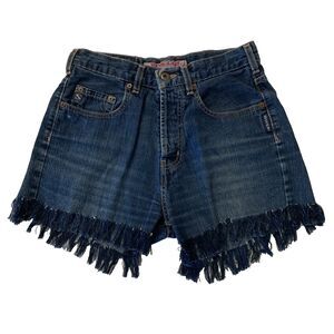 Vintage Silver Jeans Shorts Womens Size 29 Buttonfly Cut Offs Fringe Dark Wash